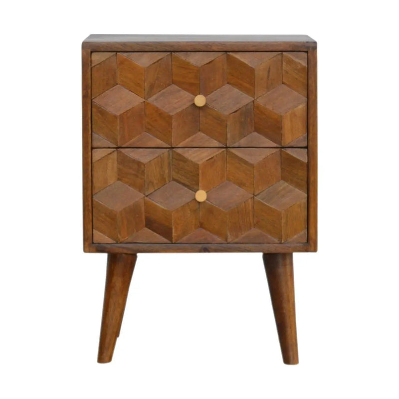 Cube Carved Bedside Table Nightstand - Chestnut by Unique Piece Furniture