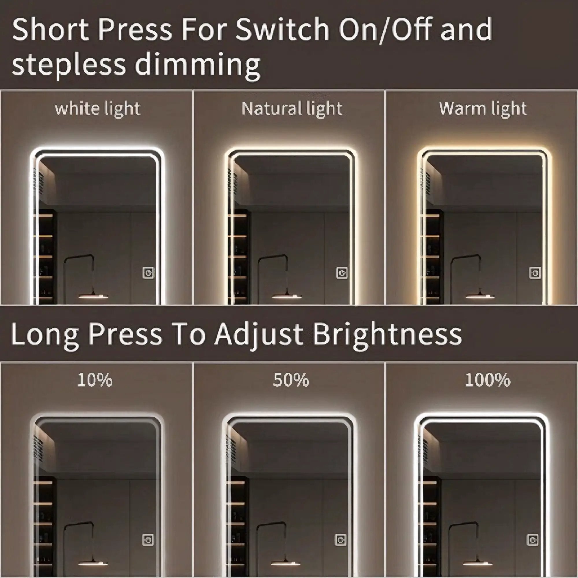 Full Length Floor Mirror LED with Dimming & 3 Color Modes by HouseOfZazla