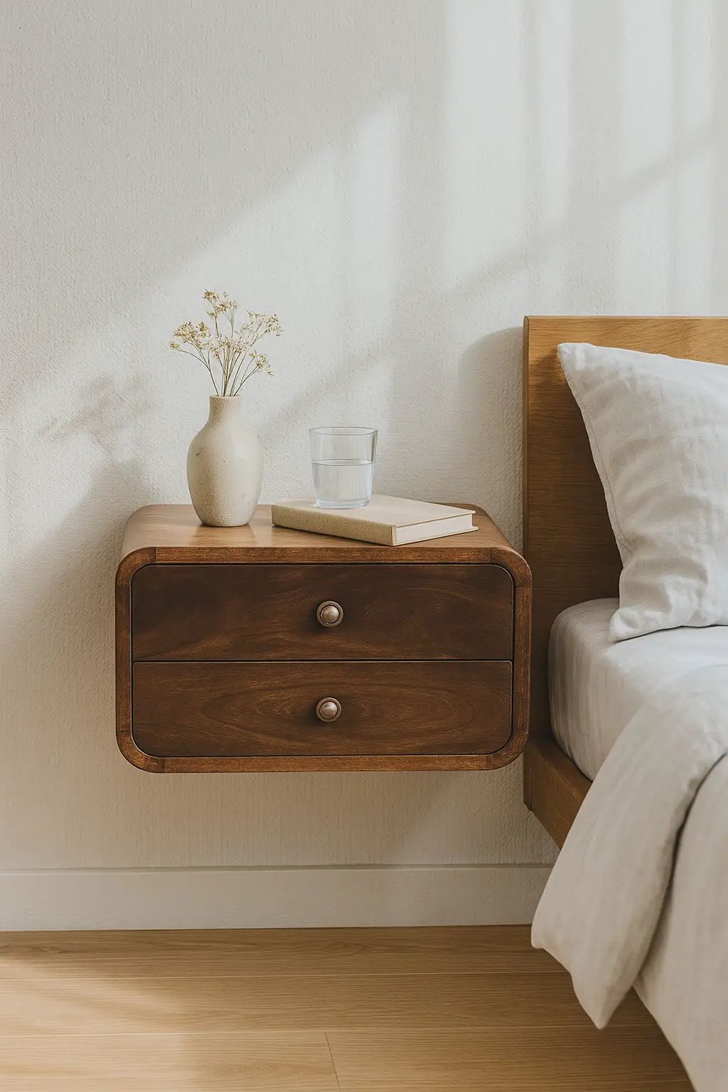 Curved Wall Mounted Bedside Nightstand by Unique Piece Furniture