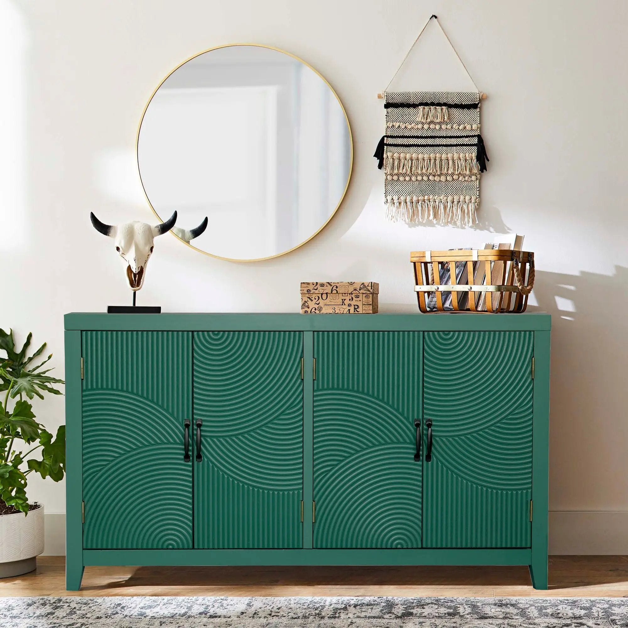59in Green Accent Cabinet with 4 Doors Mid Century Modern Buffet by HouseOfZazla