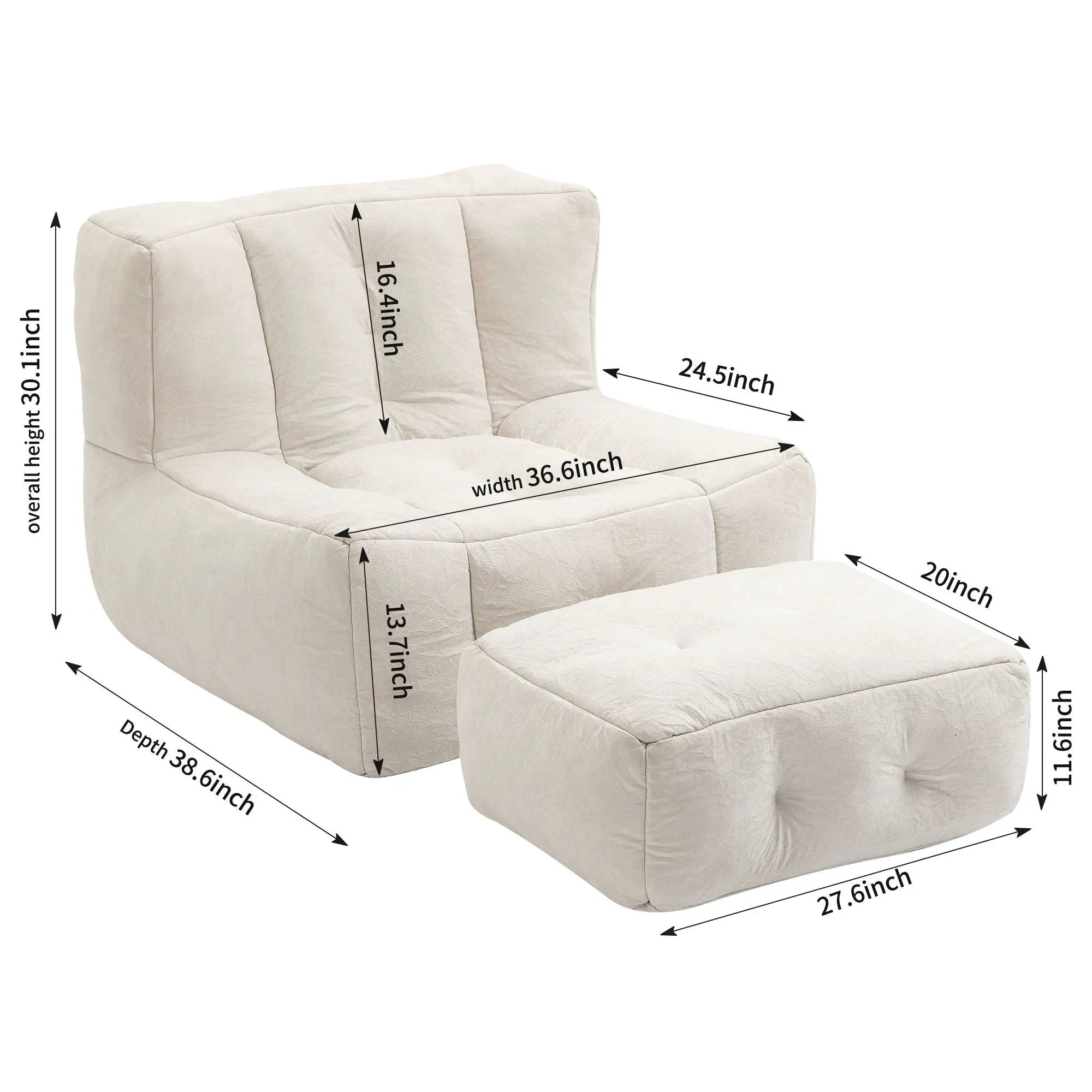 Modern Indoor Fluffy Bean Bag Chair With Memory Foam And Ottoman, Super Soft by HouseOfZazla