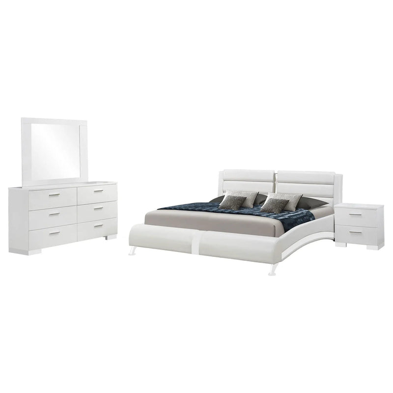 Escalon - 4 Piece Bedroom Set With Paneled Headboard Accents Upholstered - Glossy White by HouseOfZazla