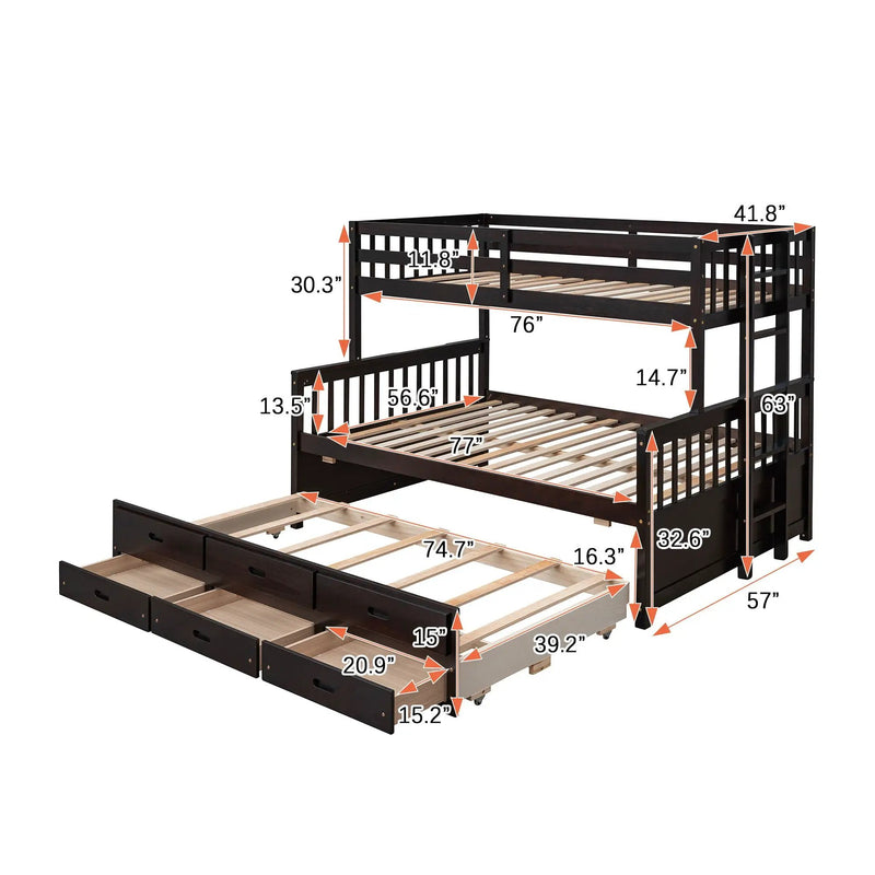 Bunk Bed With Twin Size Trundle And Drawers by Unique Piece Furniture