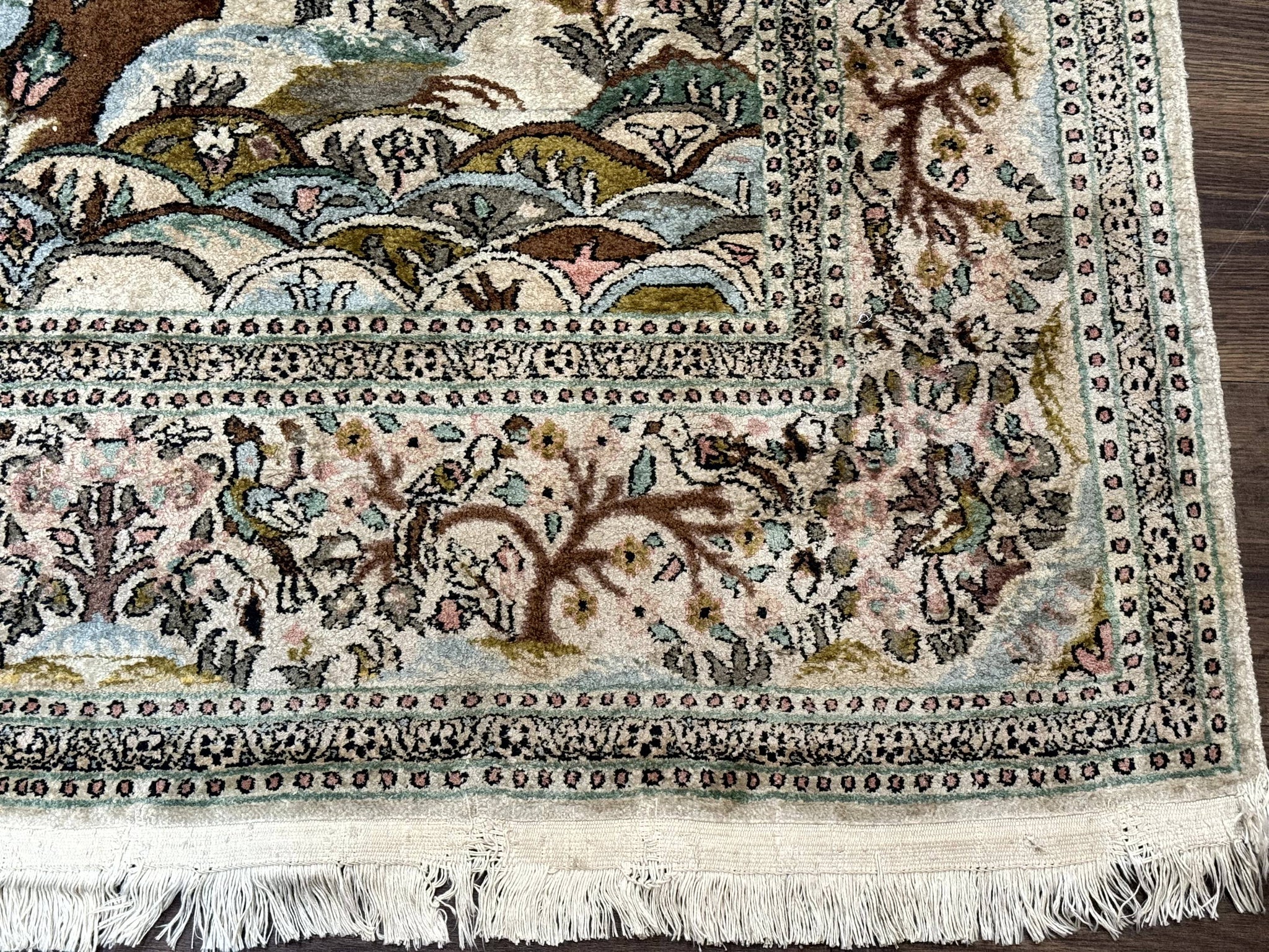 Indian Kashmiri Silk Rug 4x7, Tree of Life Design, Very Fine 380 KPSI, Birds by Jewel Rugs