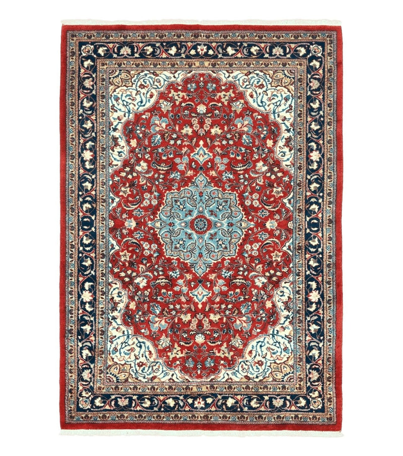 Persian Sarouk Rug 4x7, Red Navy Blue Vintage Wool Medallion Carpet by Jewel Rugs