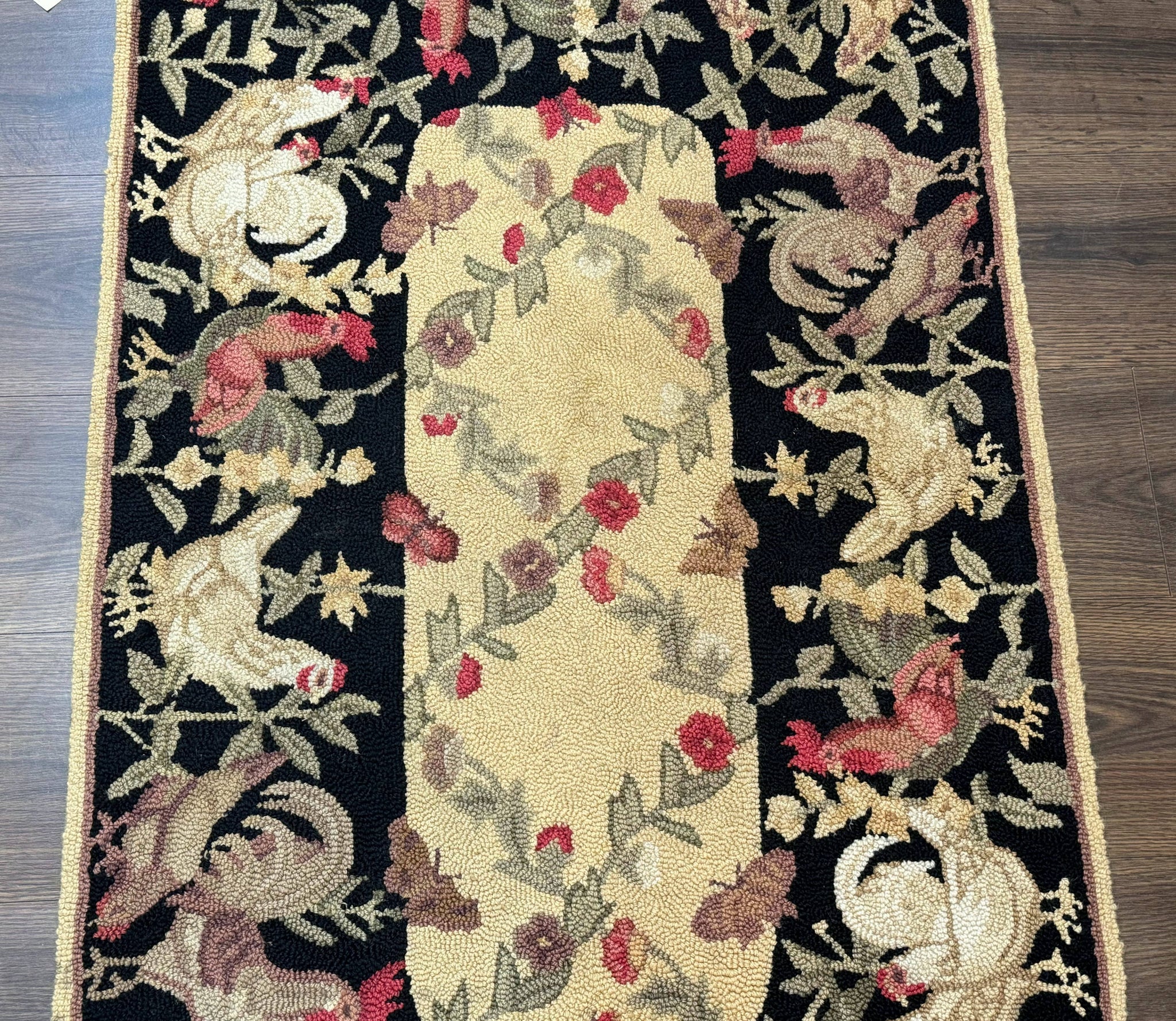 Small Vintage Hooked Rug, Roosters, Handmade, Wool by Jewel Rugs