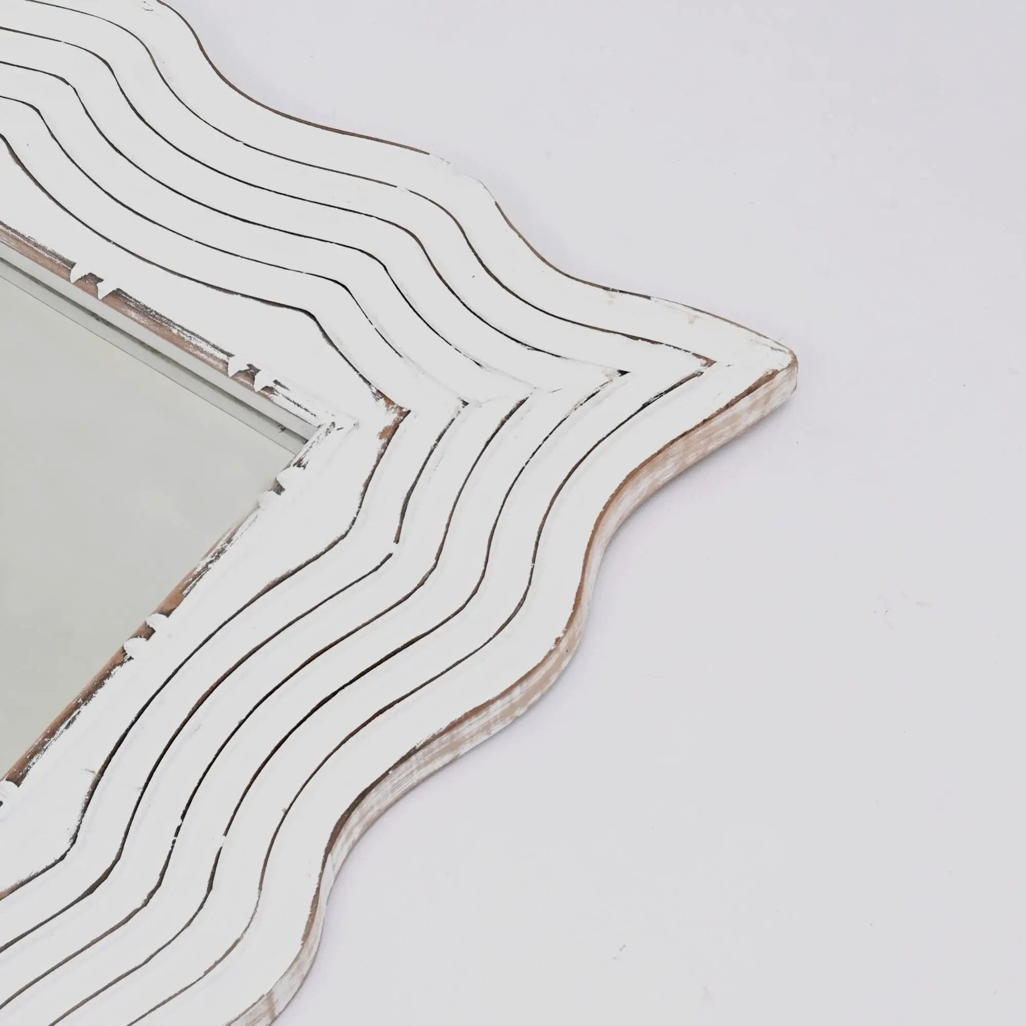 Handcarved Wave Design Rectangle Mirror Accent Enhancing Space - Antique White by Unique Piece Furniture