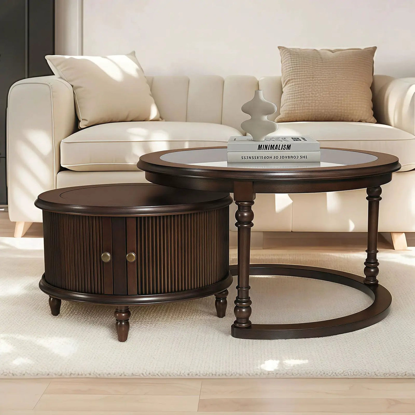 Modern Nesting Coffee Table Set with Glass and Solid Wood Frame by HouseOfZazla