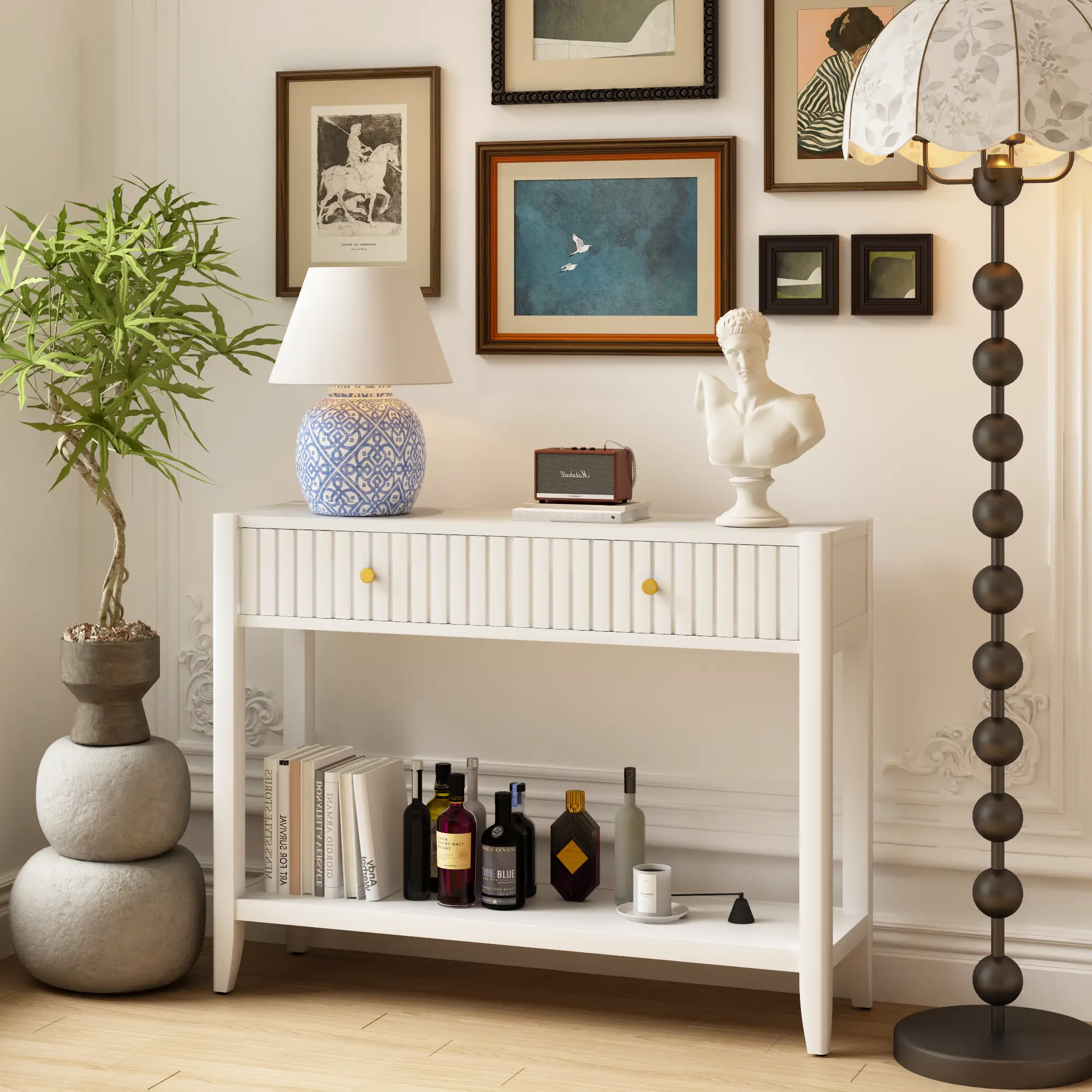 29.53" Tall Console Table with Drawers and Storage Shelf by HouseOfZazla