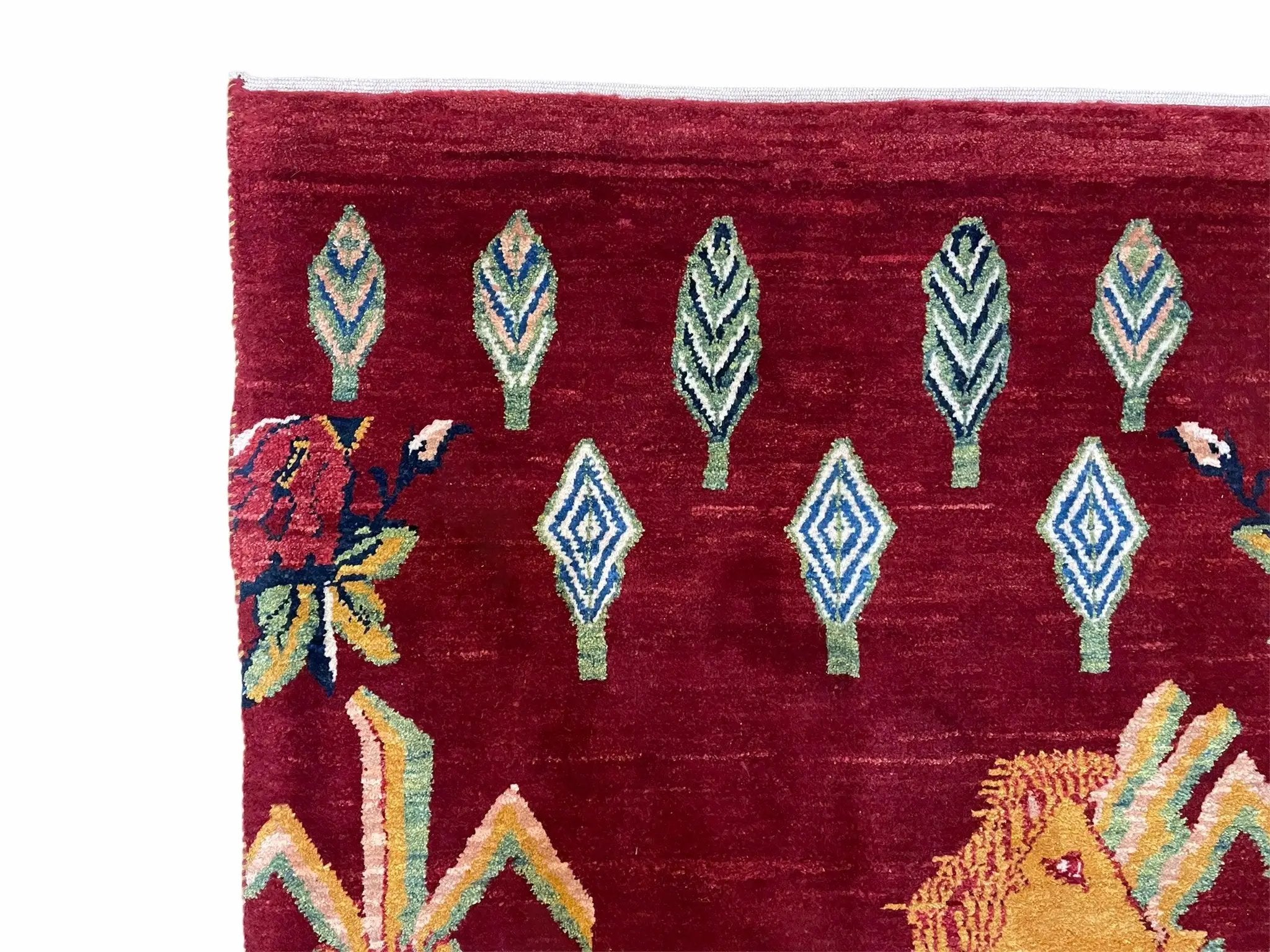 3 X 5 Handmade Rug New Vintage Rug Quality Wool Pictorial Lion Jungle Veg Dyes by Jewel Rugs
