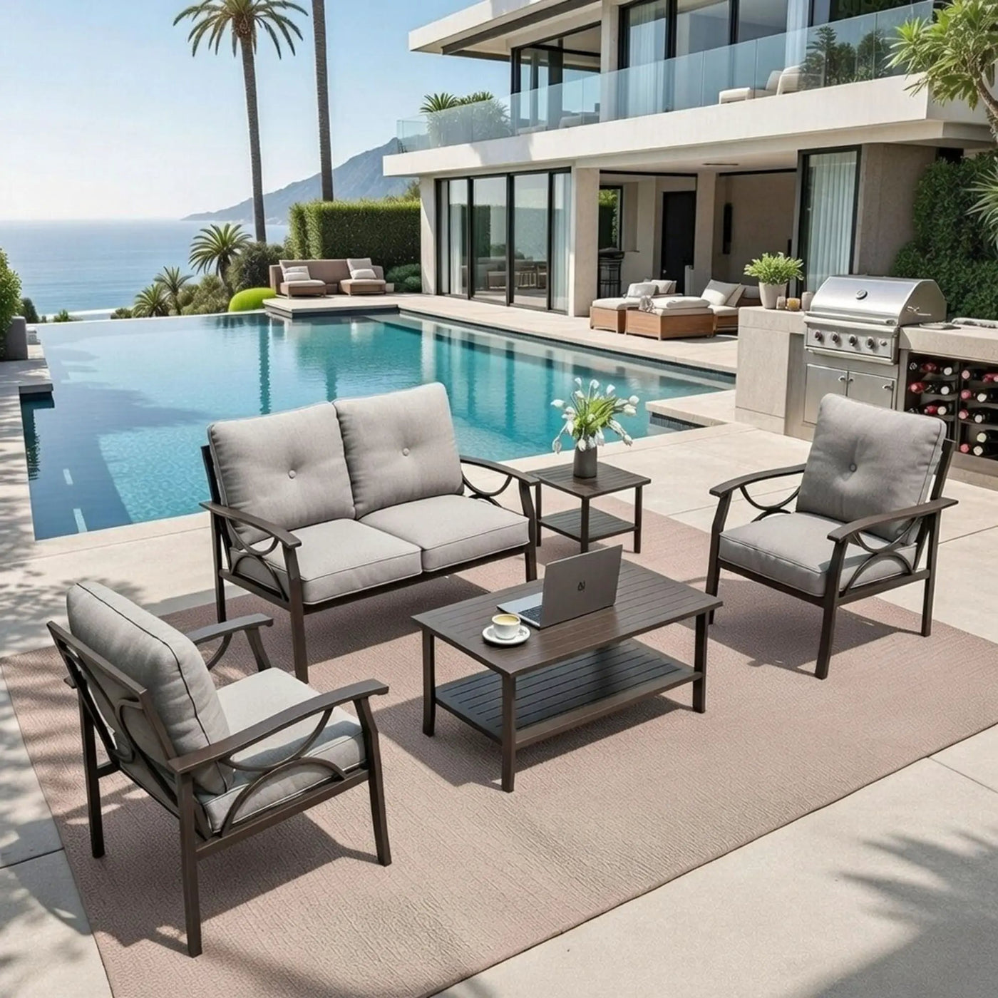 Patio Furniture Set with Coffee Table and Cushions for Backyard by HouseOfZazla