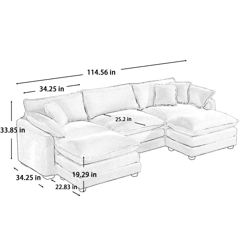 Modern Oversized Modular Cushion Sofa With Ottoman, Low Back, Deep Seating Sofa Set by HouseOfZazla