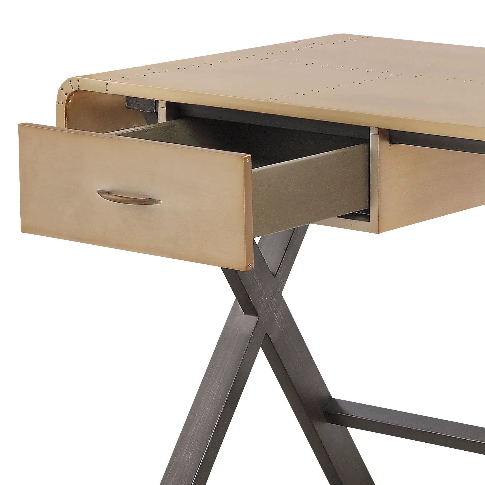 Danton - Aluminum Top Grain Leather Rectangular Writing Desk - Gold by Unique Piece Furniture