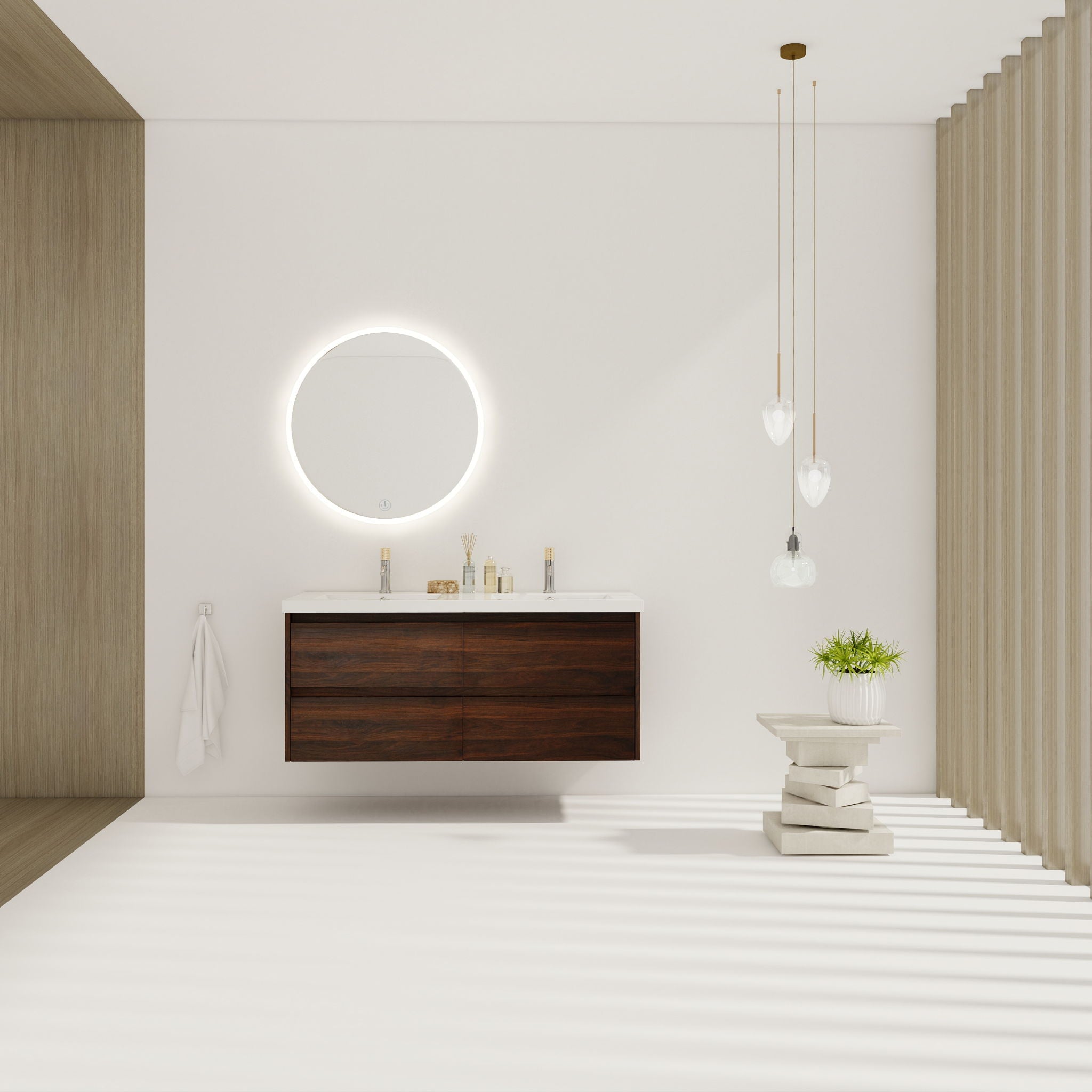 Modern Floating Bathroom Vanity With Dual Resin Sink, Soft Close Drawers by HouseOfZazla