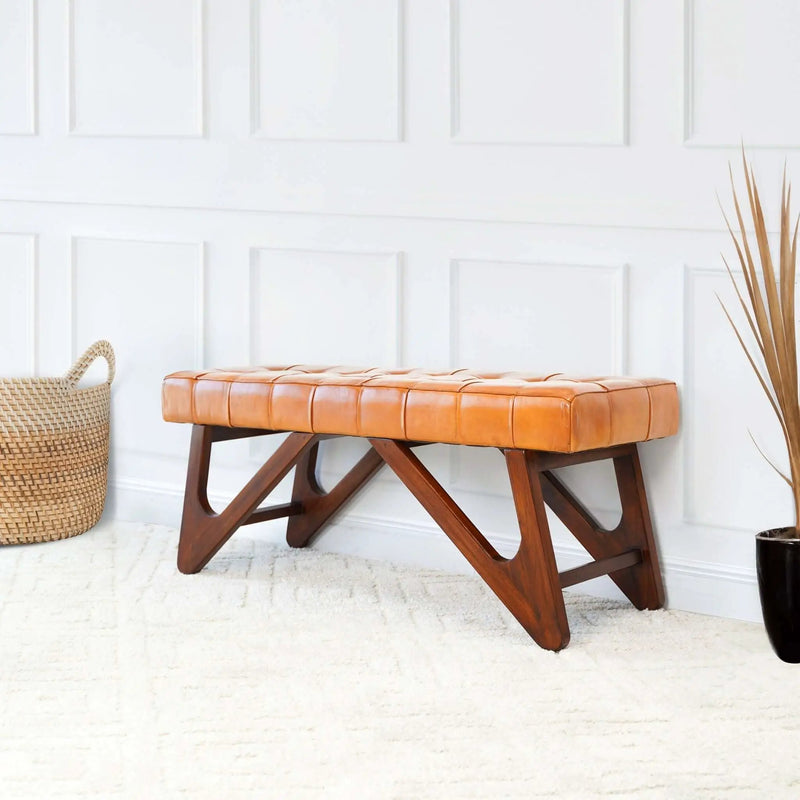 Mia - Bench With Buttons - Brown / Rustic by HouseOfZazla