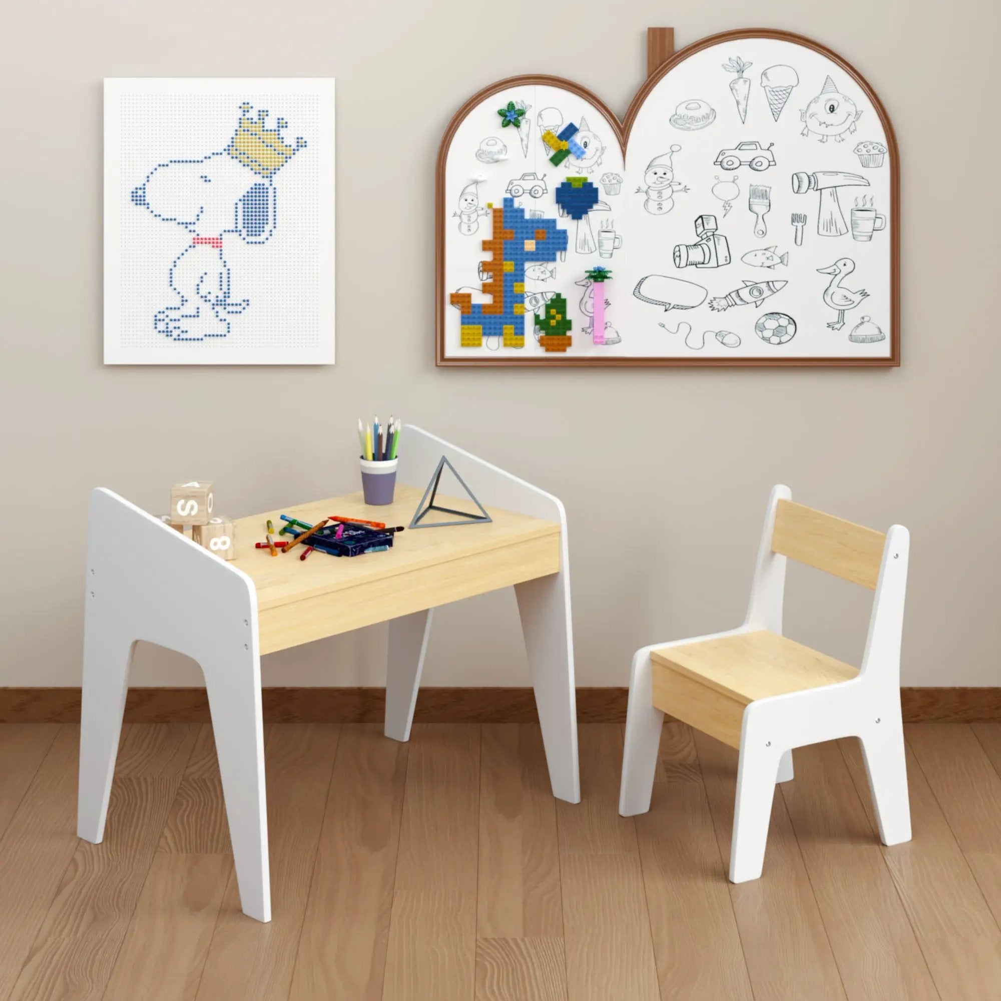 Table Set With 1 Chair, Children Study Table For Ages 2 - 8 - White by Unique Piece Furniture