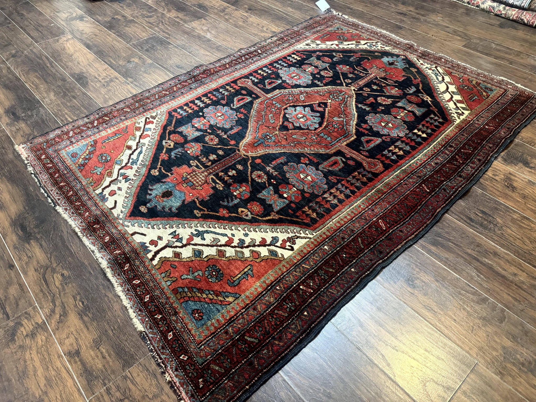 Antique Persian Bidjar Rug 5x6, Navy Blue and Red, Persian Tribal Rug by Jewel Rugs