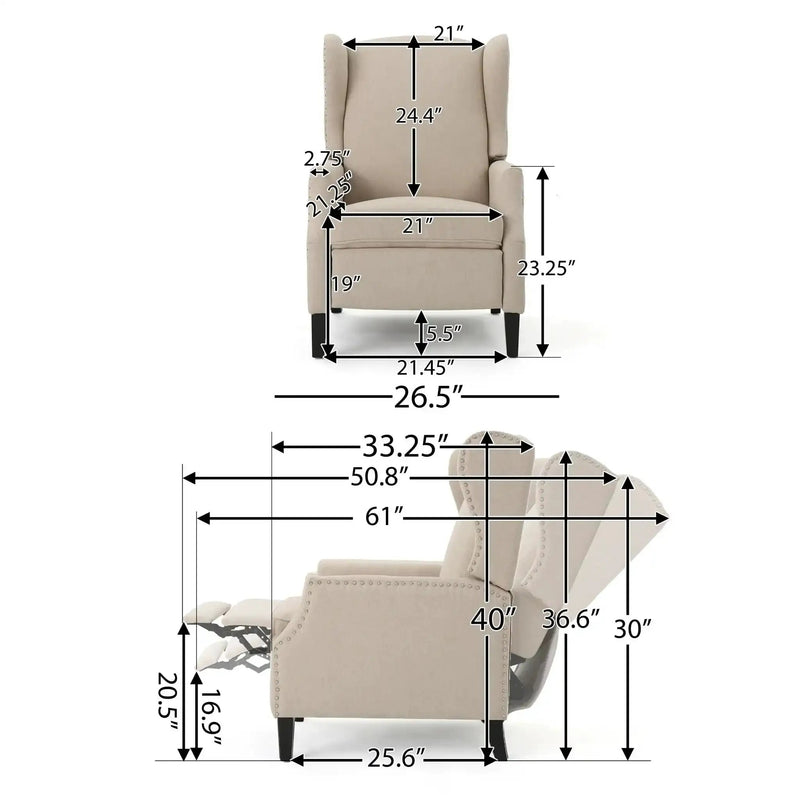 Westeros Wing Back Fabric Upholstered Recliner by HouseOfZazla