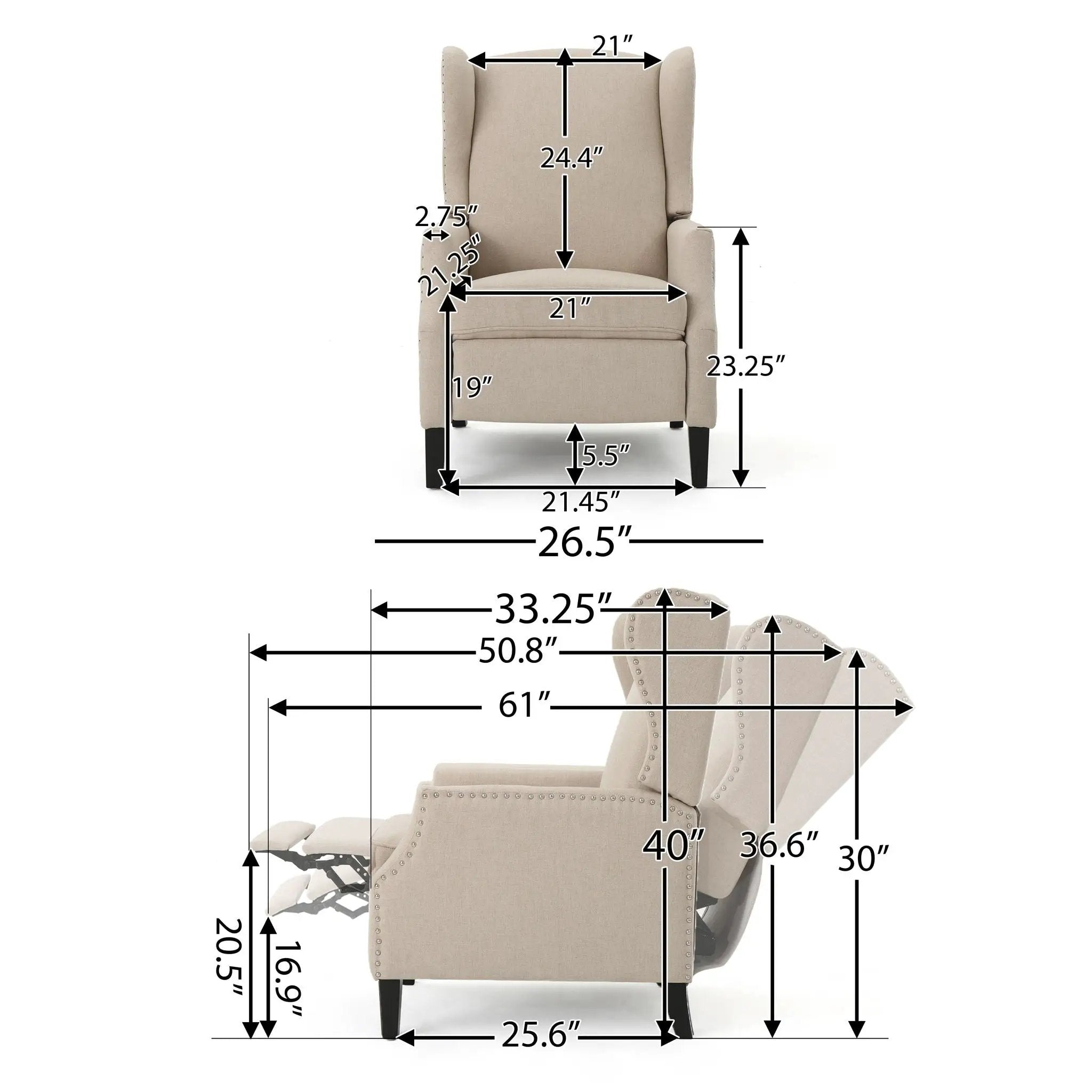 Westeros Wing Back Fabric Upholstered Recliner by Unique Piece Furniture