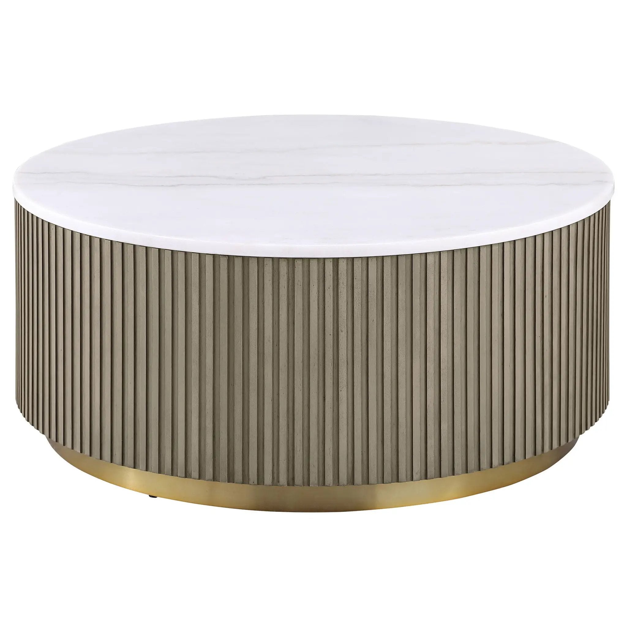 Jason Round White Marble Top Coffee Table Greige by Unique Piece Furniture
