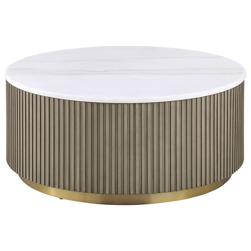 Jason Round White Marble Top Coffee Table Greige by Unique Piece Furniture