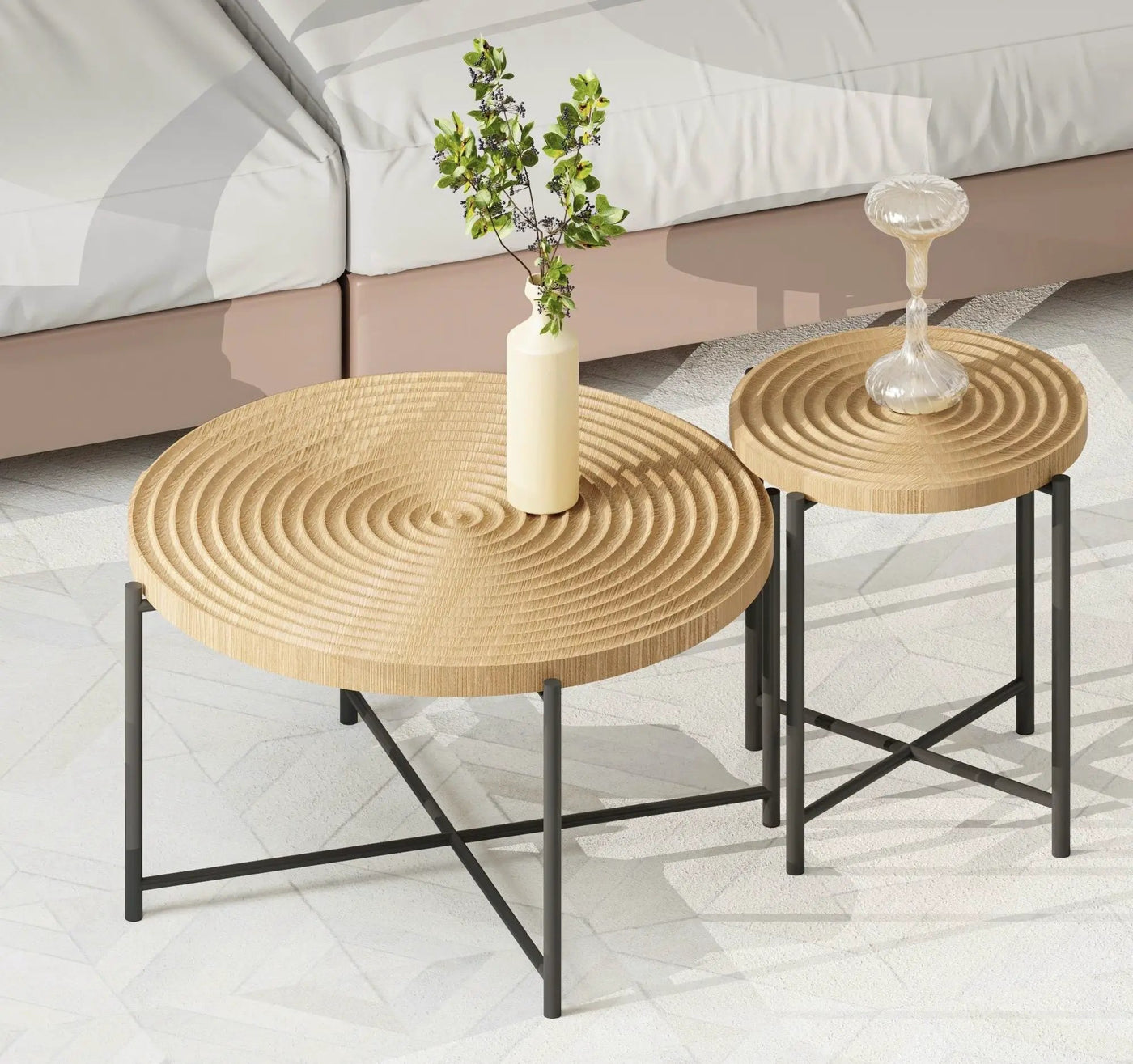 Coffee And End Table Set Waterproof Cover, Distressed Cylindrical Design, Legs Classic Rustic Charm (Set of 2) by Unique Piece Furniture