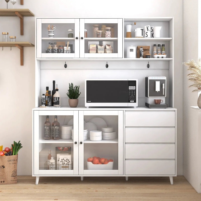 63" W Large Kitchen Hutch Cabinet, Freestanding Pantry Storage by HouseOfZazla