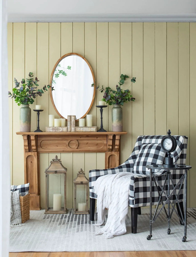 Oval Wall Mirror With Wood Frame, Farmhouse Wood Mirror For Bathroom Entryway Console Lean Against Wall - Brown by Unique Piece Furniture