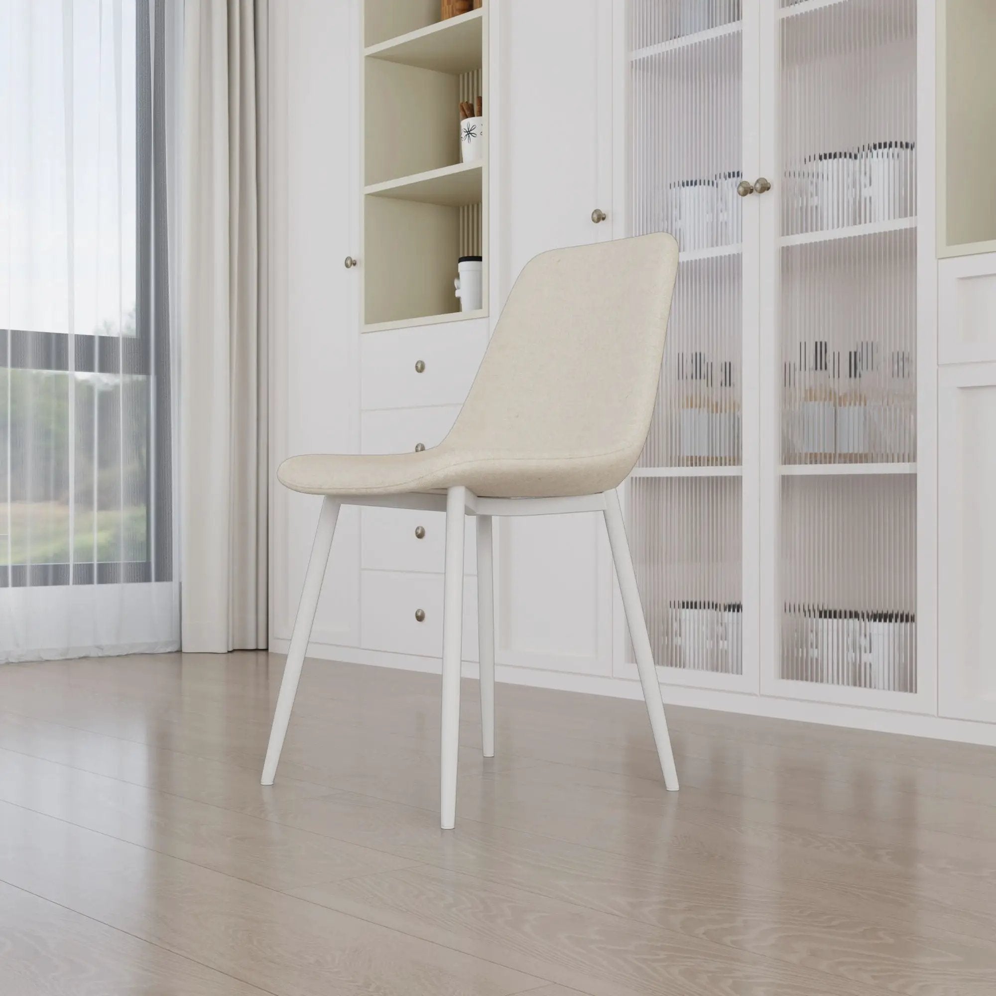 Modern Kitchen Dining Chairs (Set of 4) With Linen Padding And Sturdy Metal Legs - Beige by Unique Piece Furniture