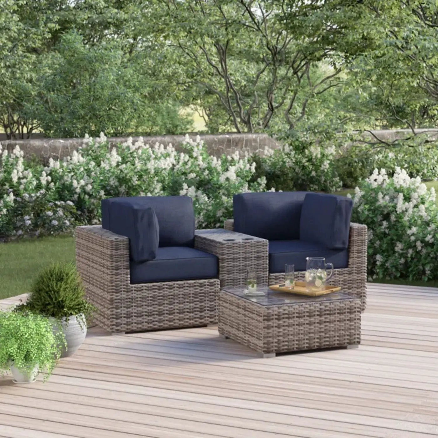 Wicker Seating Group Set With Table And Cushions by Unique Piece Furniture