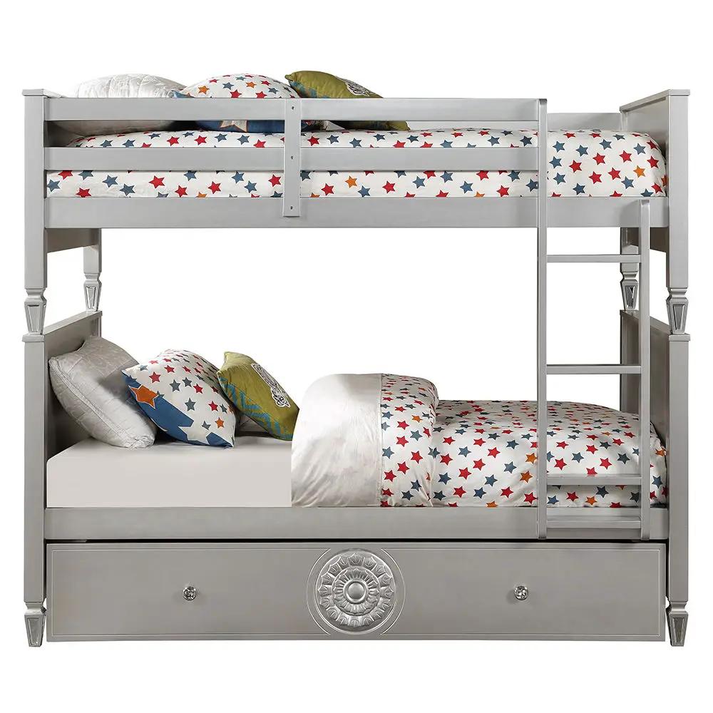 Varian - Twin Over Twin Bunk Bed - Blue Velvet & Silver by Unique Piece Furniture