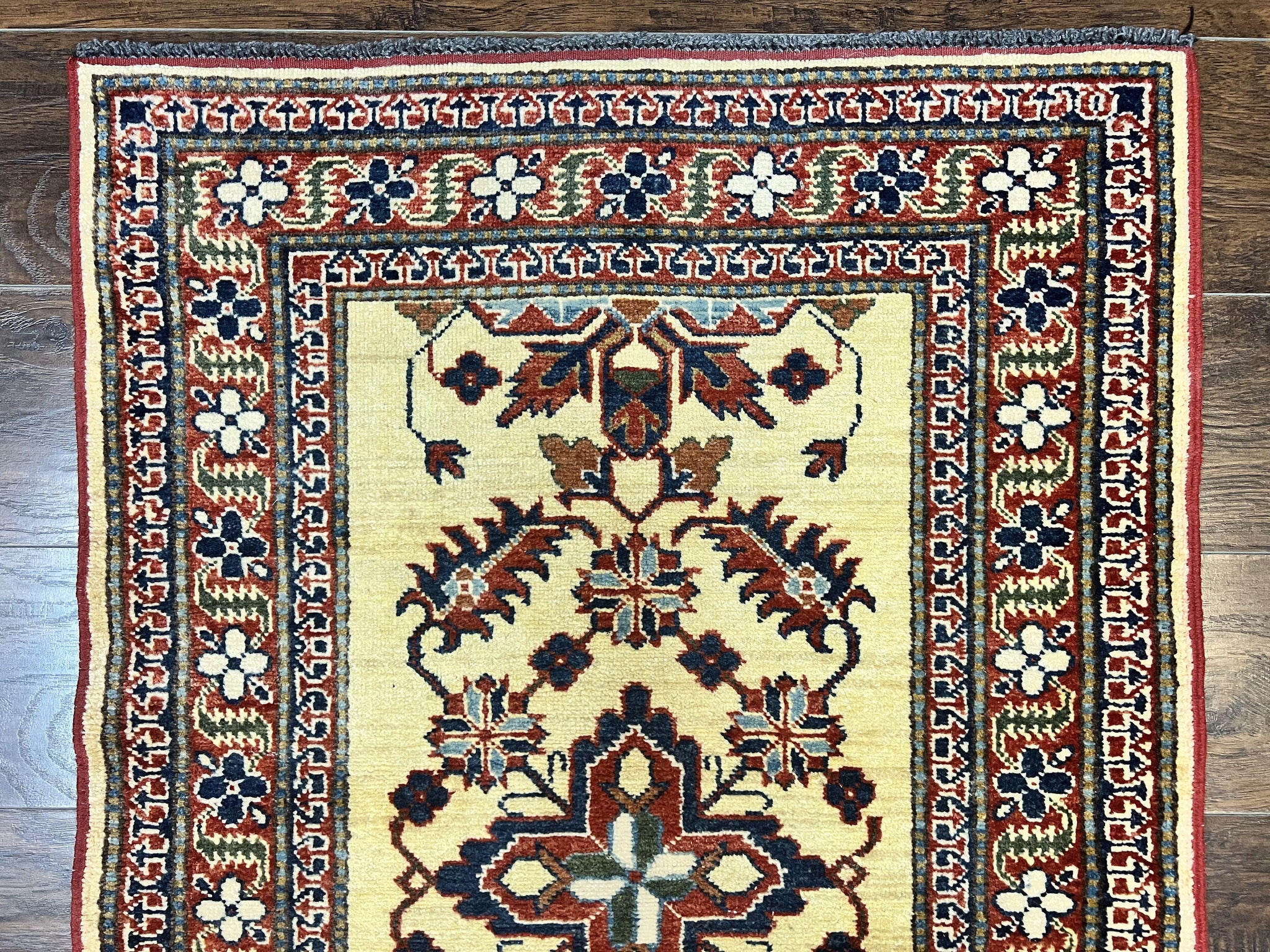 Afghan Heriz Runner Rug 2.9 x 12, Vintage Hand Knotted Persian Carpet for Hallway, 12ft Runner, Wool, Cream by Jewel Rugs