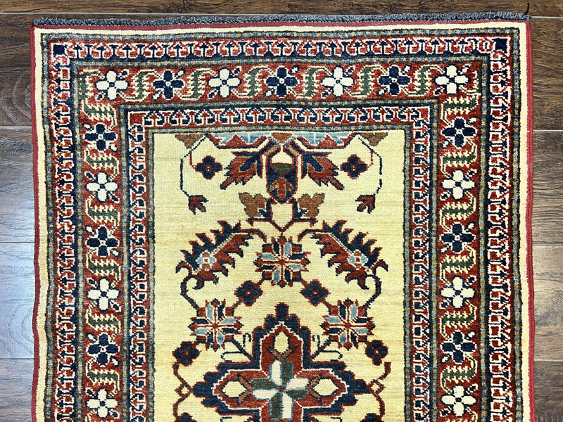 Afghan Heriz Runner Rug 2.9 x 12, Vintage Hand Knotted Persian Carpet for Hallway, 12ft Runner, Wool, Cream by Jewel Rugs
