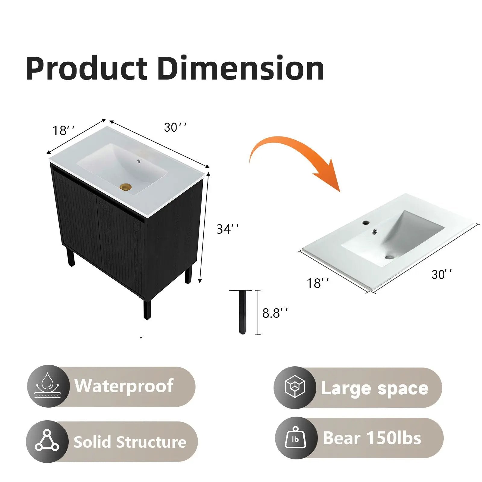Bathroom Vanity With Ceramic Sink, Floor-Standing Design, Soft-Closing Drawers by Unique Piece Furniture