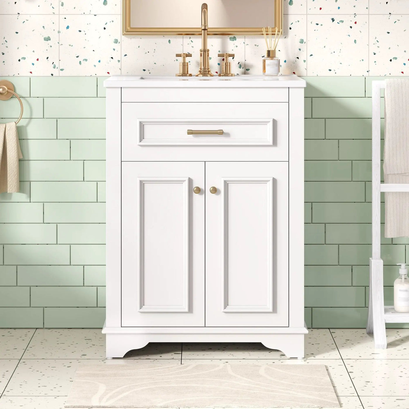 Bathroom Vanity With Integrated Sink, 2 Door Cabinet With Tip Out Drawer, Rectangular Design by Unique Piece Furniture