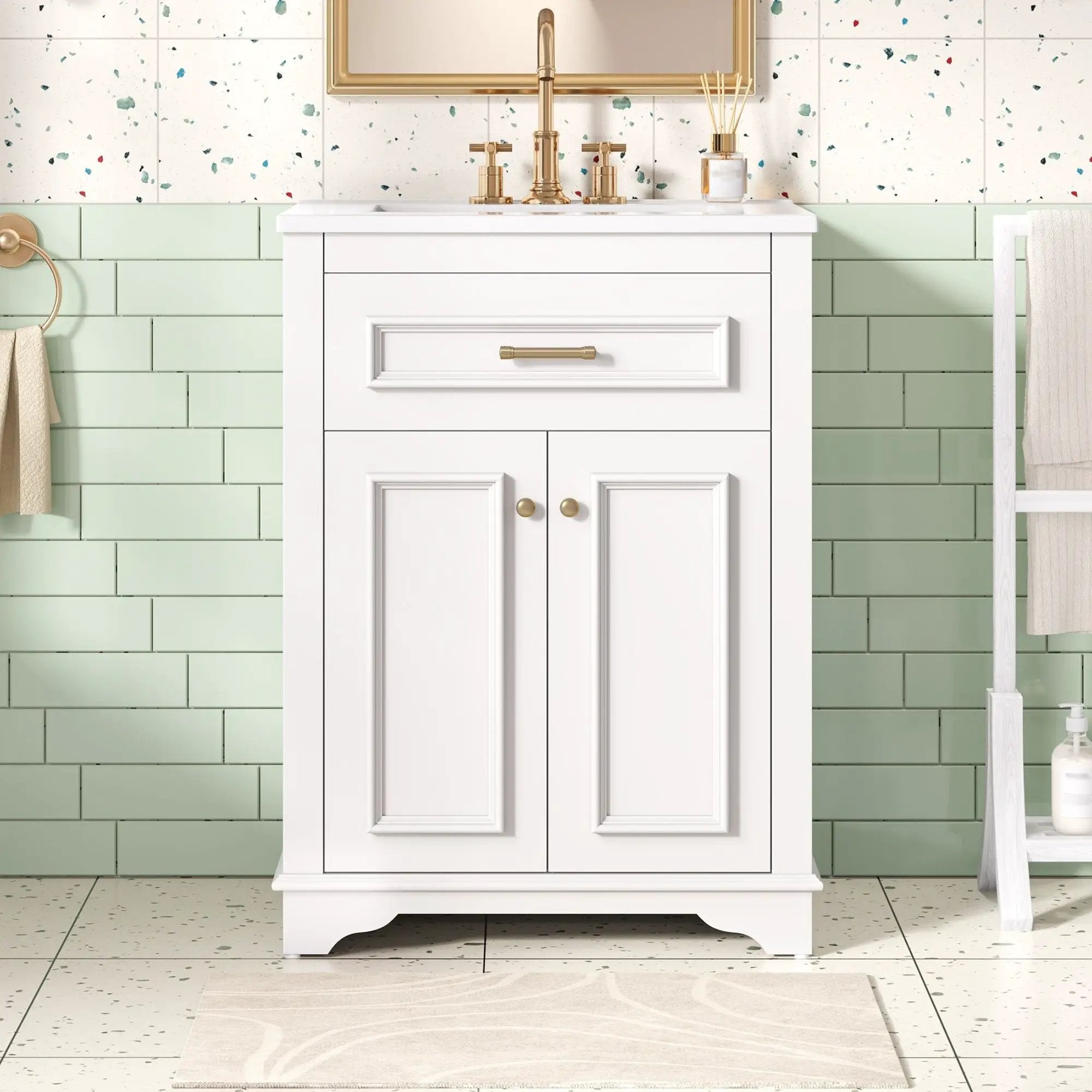 Bathroom Vanity With Integrated Sink, 2 Door Cabinet With Tip Out Drawer, Rectangular Design by Unique Piece Furniture