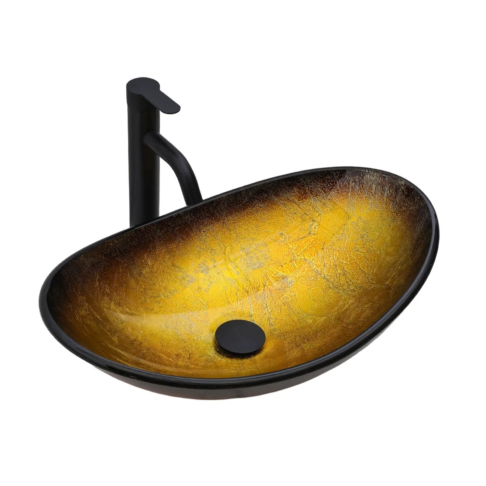 Vessel Sink With Pop Up Drain, Boat Shape Above Counter Bathroom Sink - Gold by HouseOfZazla