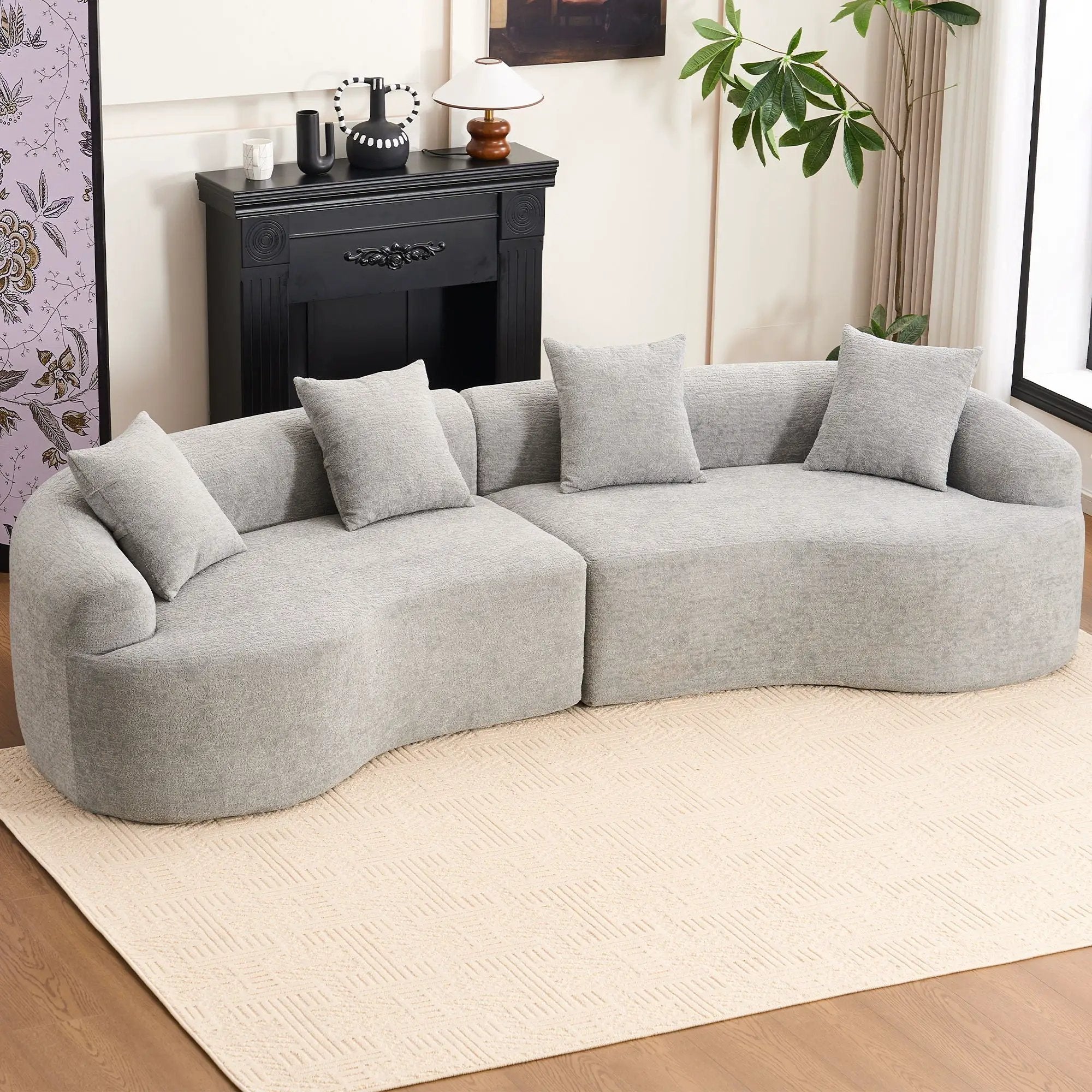 4 Seater Sofa With Fabric, 30D, 60 Hardness Full Sponge, 4 Pillow For Living Room, Home Furniture Sleeper Sectional Sofa For Apartment by HouseOfZazla