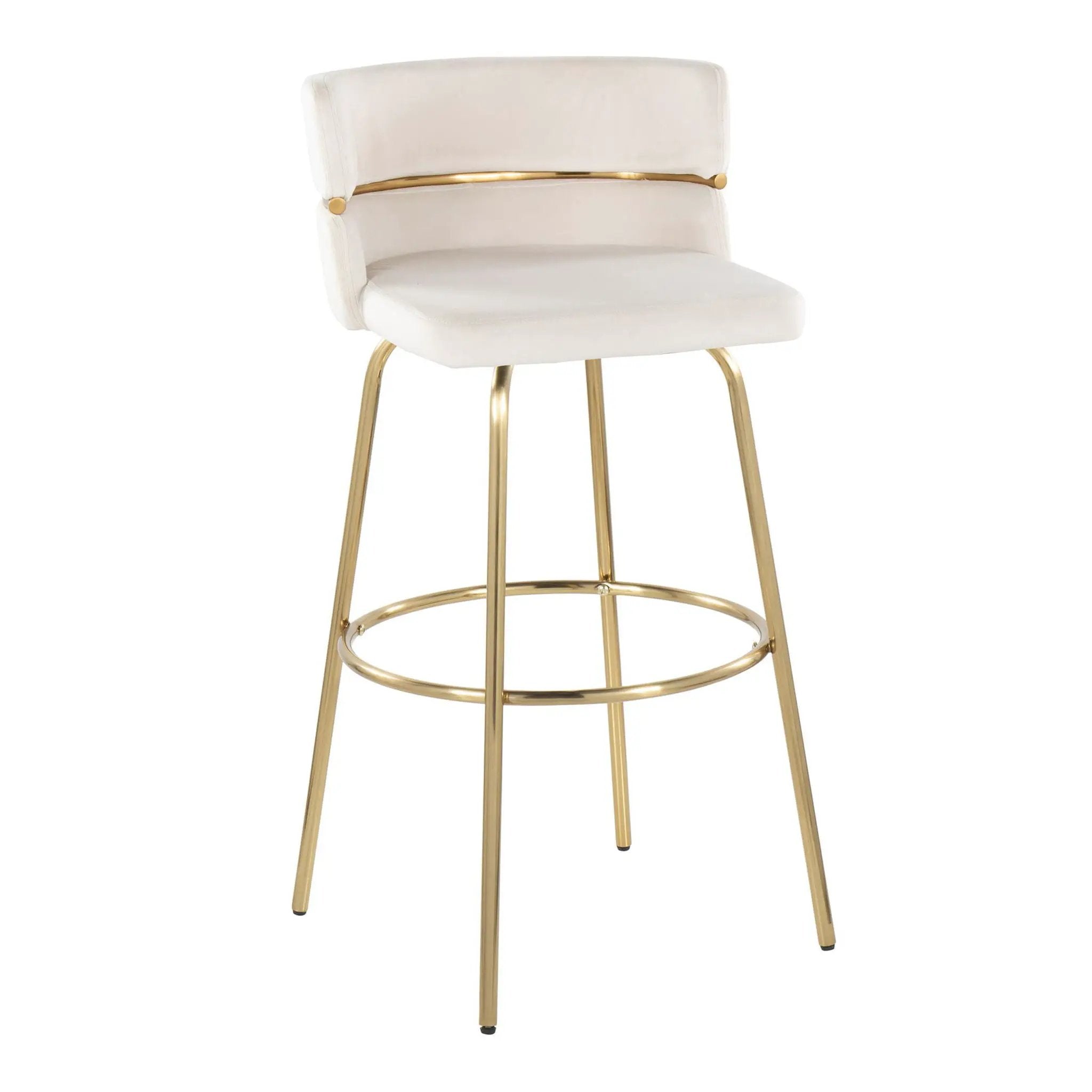 Cinch - Glam / Art Deco Fixed Height Barstool With Swivel With Round Footrest (Set of 2) by HouseOfZazla