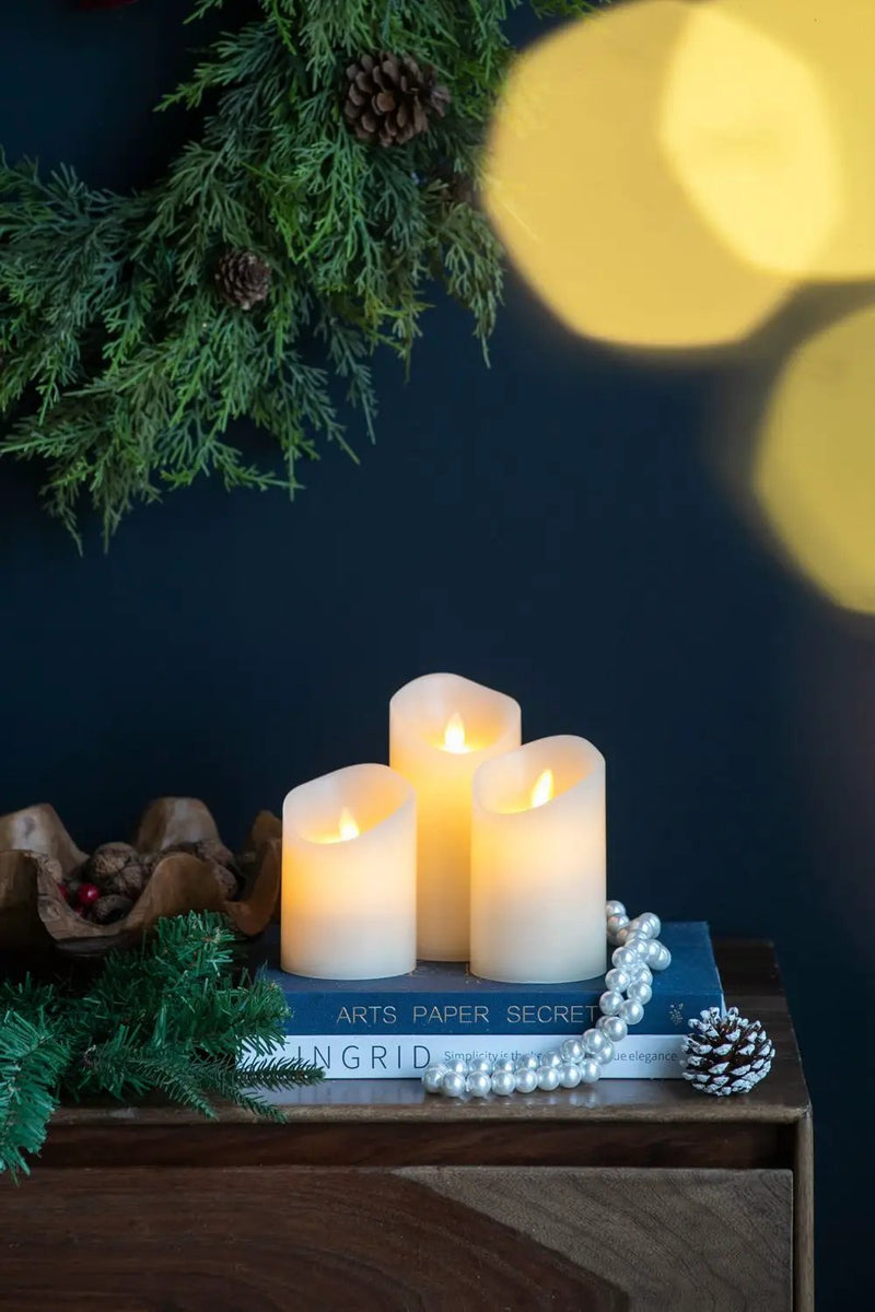 Flickering LED Candles With Remote Timer (Set of 3) - Ivory by HouseOfZazla