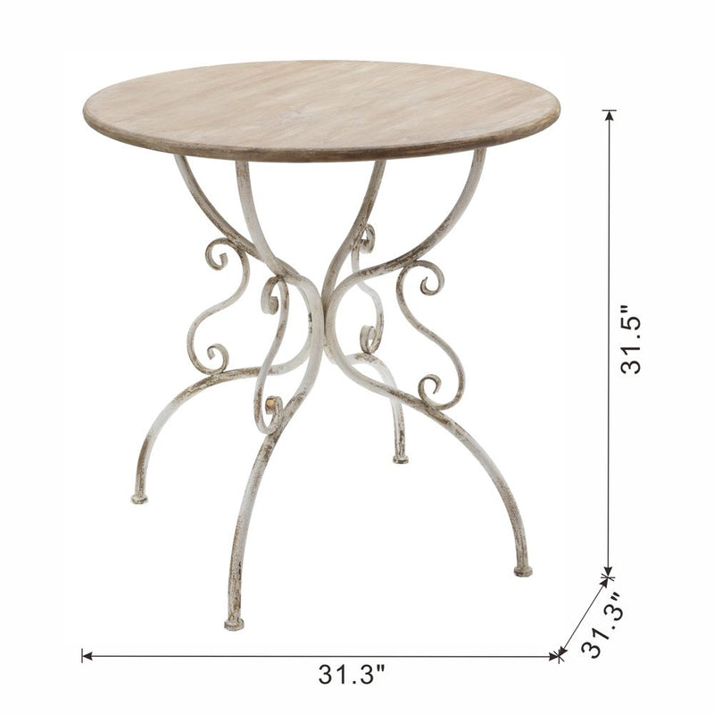 Round Wooden Table With Metal Scrollwork Legs - White Washed by HouseOfZazla