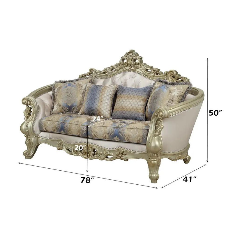 Gorsedd - Loveseat With 4 Pillows - Fabric & Golden Ivory by Unique Piece Furniture