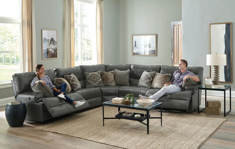 Como - 5 Piece Italian Leather Match Reclining Sectional by Unique Piece Furniture
