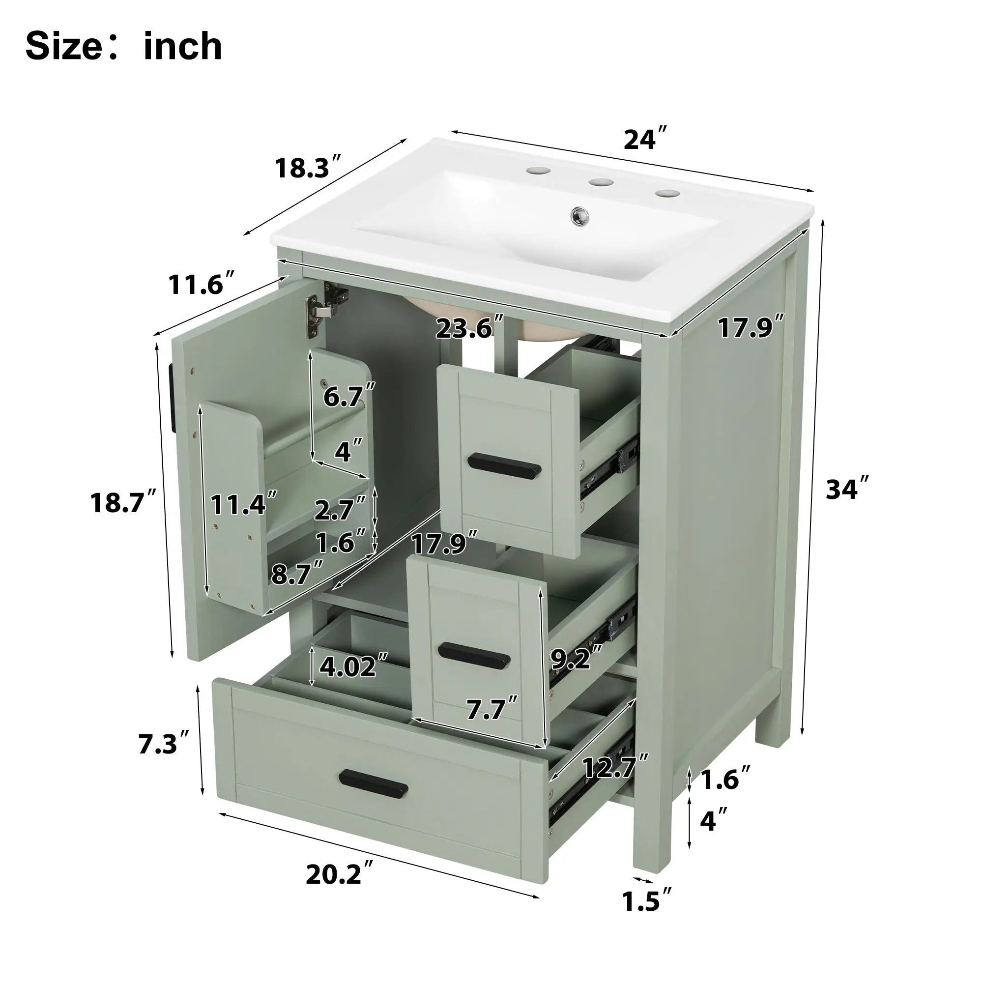 Bathroom Vanity With Sink, Soft-Close Doors, Double-Layer Shelf And 3 Drawers by Unique Piece Furniture