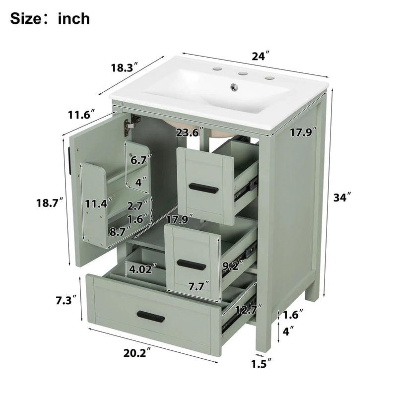 Bathroom Vanity With Sink, Soft-Close Doors, Double-Layer Shelf And 3 Drawers by HouseOfZazla
