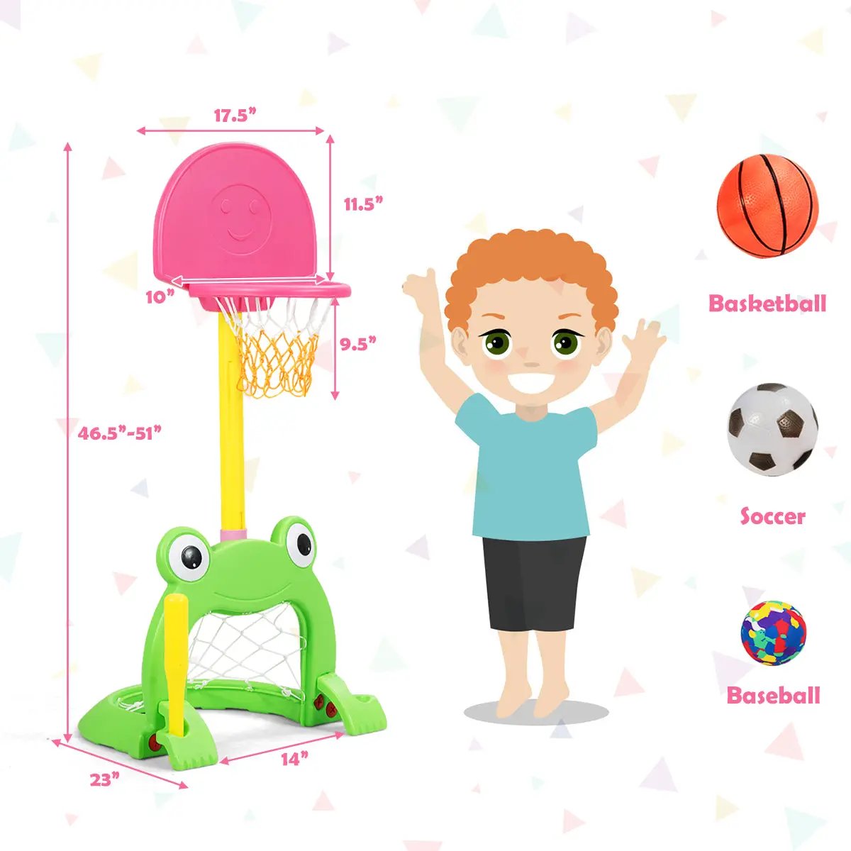3-in-1 Kids Basketball Hoop Set Stand by DirectDeals