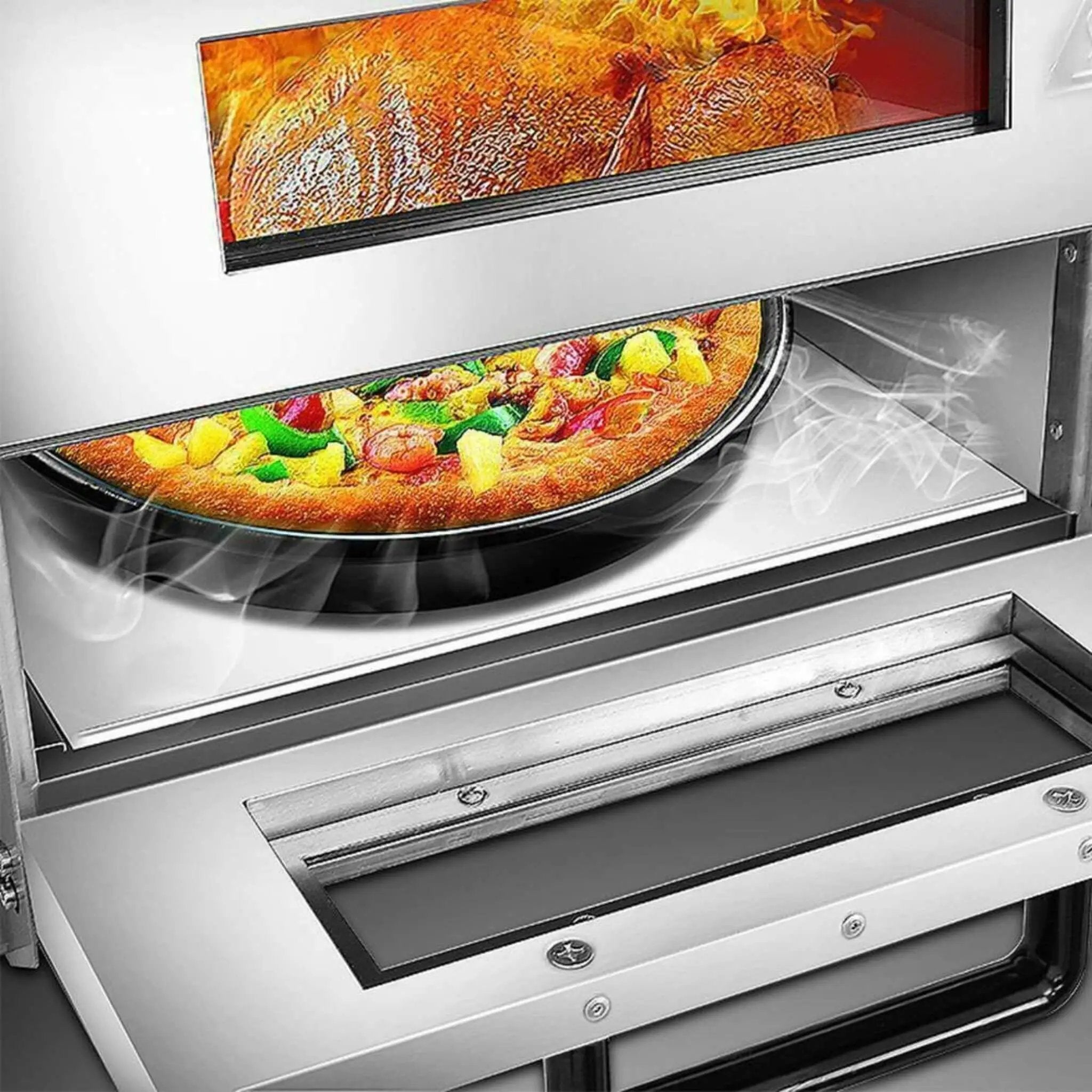 Heavy-Duty 3KW Electric Commercial Stainless Steel Double Deck Pizza Oven (SAK81427) by SAKSBY WHOLESALE