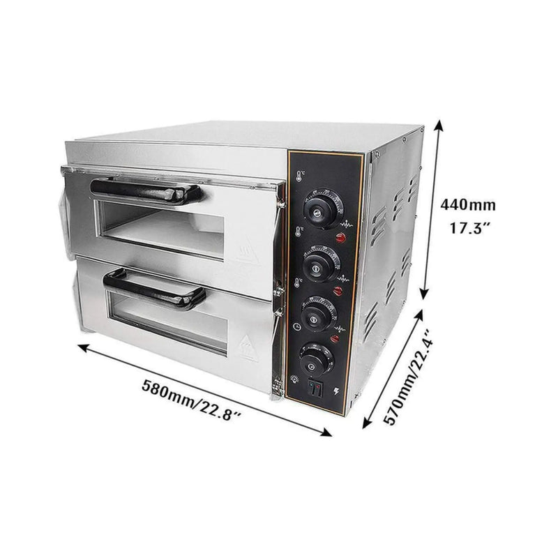 Heavy-Duty 3KW Electric Commercial Stainless Steel Double Deck Pizza Oven (SAK81427) by SAKSBY WHOLESALE