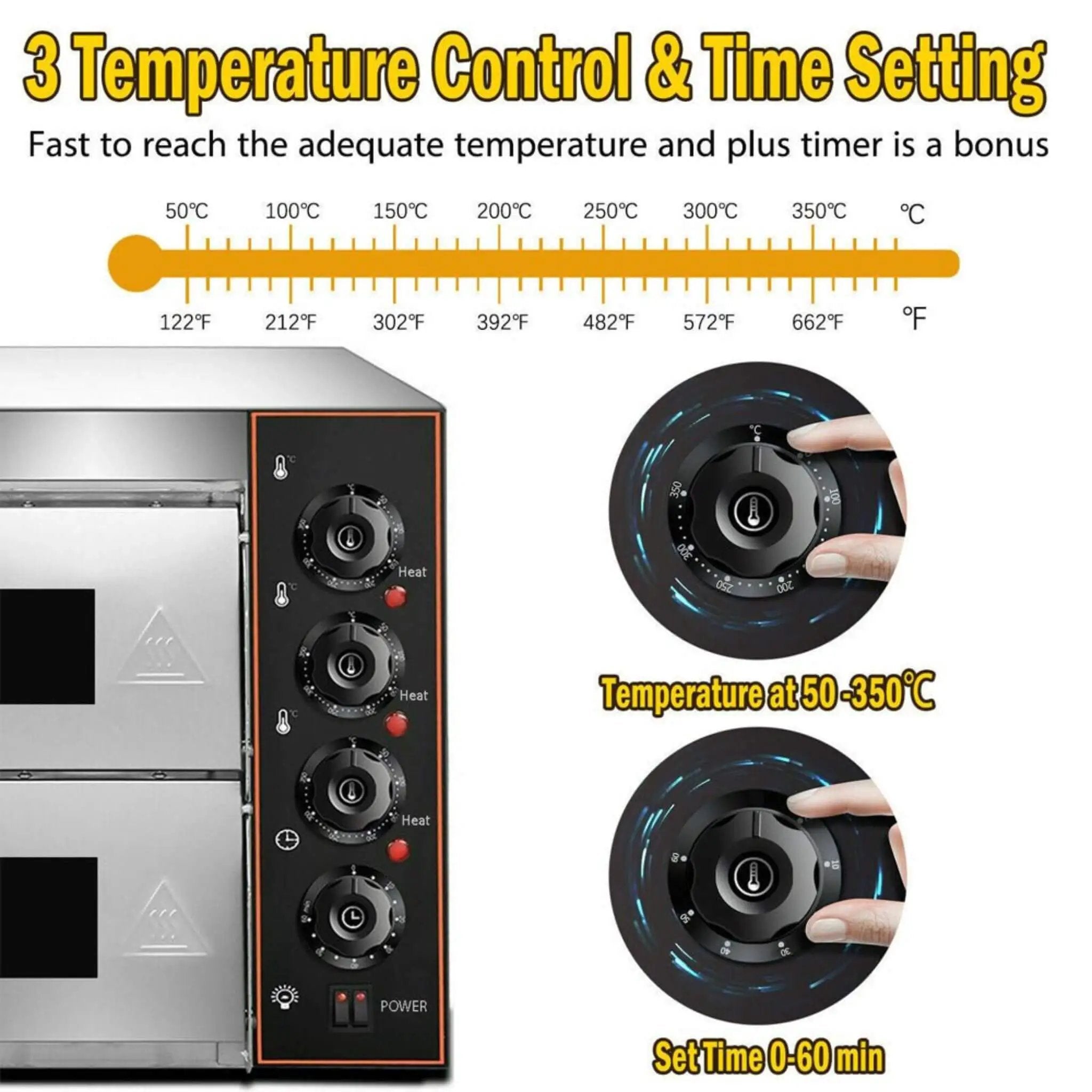 Heavy-Duty 3KW Electric Commercial Stainless Steel Double Deck Pizza Oven (SAK81427) by SAKSBY WHOLESALE