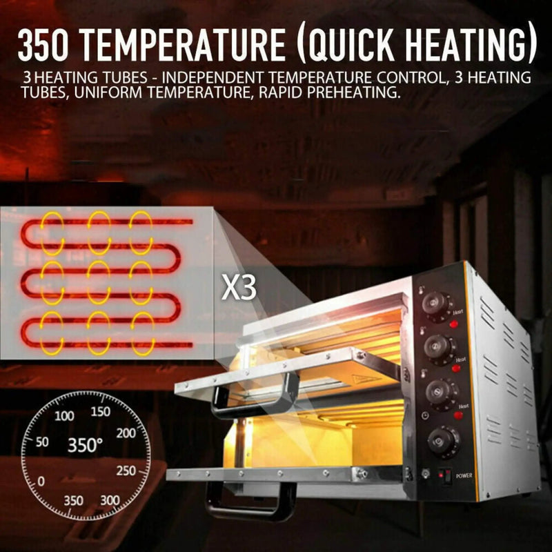 Heavy-Duty 3KW Electric Commercial Stainless Steel Double Deck Pizza Oven (SAK81427) by SAKSBY WHOLESALE